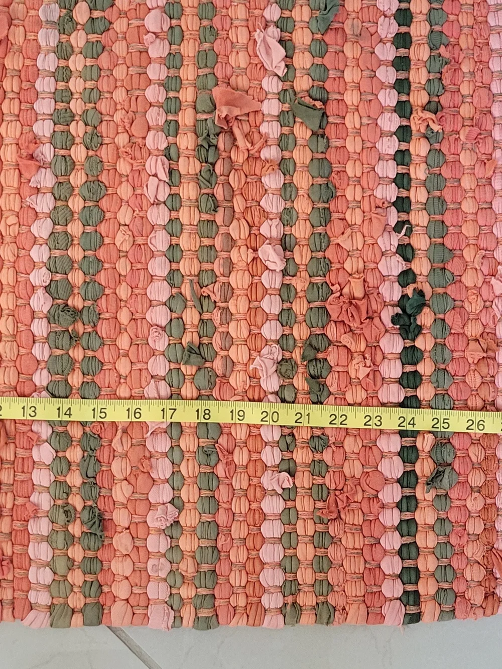 Woven Coral and Olive Stripe Rag Rug